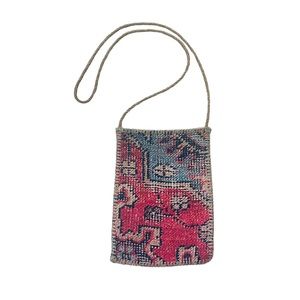 Loloi Woven Burlap Straw Crossbody Purse Bag Stitch Embroidered